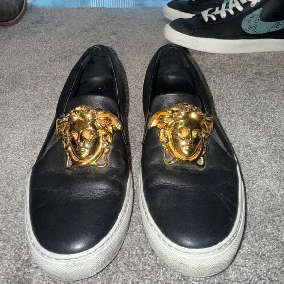 Versace Black Loafers with Gold Medusa Accent - Picture 2 of 4